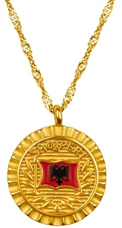 d'origine Albanien Flaggen Kette – Damen Halskette mit Albanien Flagge Anhänger, Edelstahl, wasserfest & hypoallergen