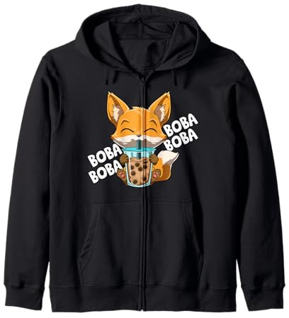 Boba Boba Boba Boba Manga Bubble Tea Fox Anime Sweat à Capuche