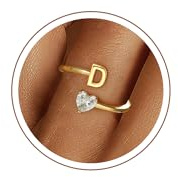 Fezodo Ring Damen Gold, 18K Gold Vergoldet Herz Ring mit Buchstaben Personalisiert Zirkonia Ringe Wasserfest Ringe Goldschmuck Valentinstag Geschenke für Frauen Freundin Mädchen