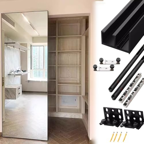 Kit Porta Scorrevole Porta Scorrevole a Scomparsa con Specchio Nero, Senza Binario a Vista, Larghezza 61 66 71 76 81 86 91 102 cm, Kit di Ferramenta per Porta Scorrevole a Scomparsa(100cm/39.4in)