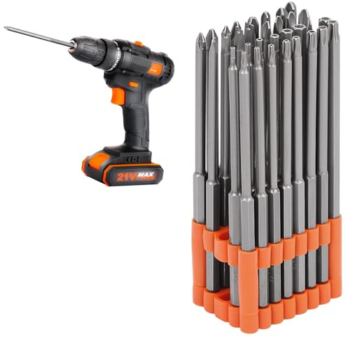 32pcs Set Cacciaviti Precisione,Extra Lunghi (150 mm), S2 Acciaio,Include Punte Torx, Phillips, Esagonali, Taglio, Doppia Estremità, Fornito con supporto per Riporli, Adatto per Trapani Elettrici