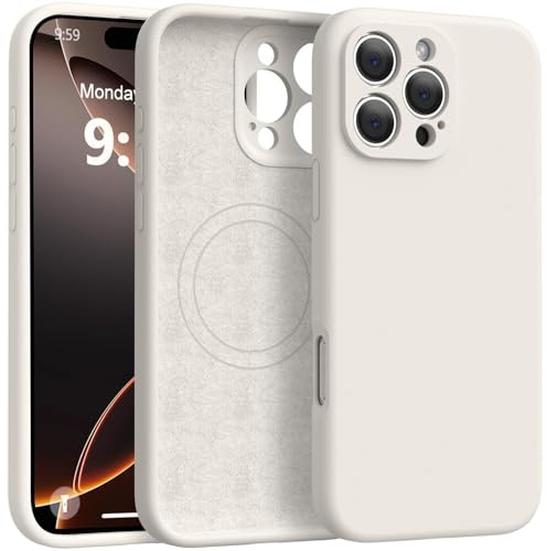 AMITOME Magnetic Liquid Silicone Phone Case for iPhone 12 Pro Max 6.7 Inch，Compatible with MagSafe，[Full Camera Protection][Soft Anti-Scratch Microfiber Lining] Shockproof Protective Case-Beige