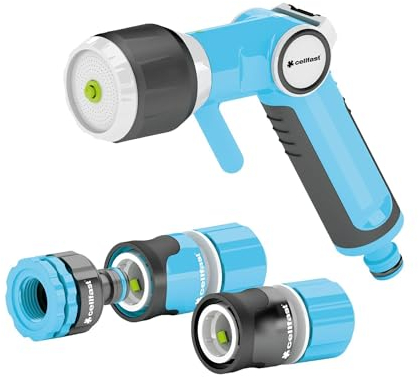 Cellfast Kit de Douche de Jardin avec Pistolet pulvérisateur Multifonction Arroseur de Jardin pour pelouse, Fleurs, Plantes, raccordement Rapide, système Safetouch System Ergo 1/2 à 5/8