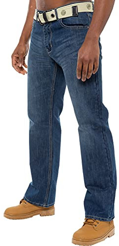 Enzo BNWT Mens Designer Denim Jeans Blue Regular Loose Fit Free Belt 42 W X30L Stone Wash