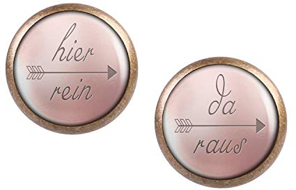 Mylery Ohrstecker Paar mit Motiv Hier rein Da raus rosé rose rosa gold bronze 12mm