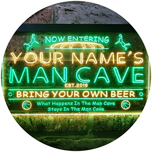 ADVPRO Personalized Your Name Est Year Theme Basketball Man Cave Sport Bar Dual Color LED Barlicht Neonlicht Lichtwerbung Neon Sign Grün & Gelb 400 x 300mm st6s43-qc1-tm-gy