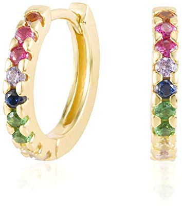 Brandlinger ® Ohrringe Silber 925. Bunte Creolen gold und silber mit Zirkonia bunt funkelnd. Schmuck Damen vergoldet mit 18 Karat für Frauen und Mädchen. Durchmesser der Creolen: 13mm