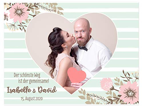 Herz & Heim® Hochzeitsbanner Herz zum Ausschneiden für Hochzeitsspiel mit Namen und Datum - Motivauswahl Fotoherz der Schönste Weg