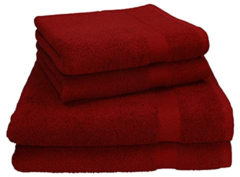 Betz Premium Handtuch Set 4-teilig – 2 Duschtücher 70×140 cm & 2 Handtücher 50×100 cm, 100% Baumwolle 470 g/m², saugstark & weich, Oeko-TEX® Farbe rubinrot