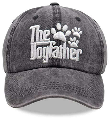 The Dogfather Paw Hat, Best Dog Dad Hats, Father's Day Adjustable Washed Denim Baseball Cap for Men, Schwarz bestickt, Einheitsgröße