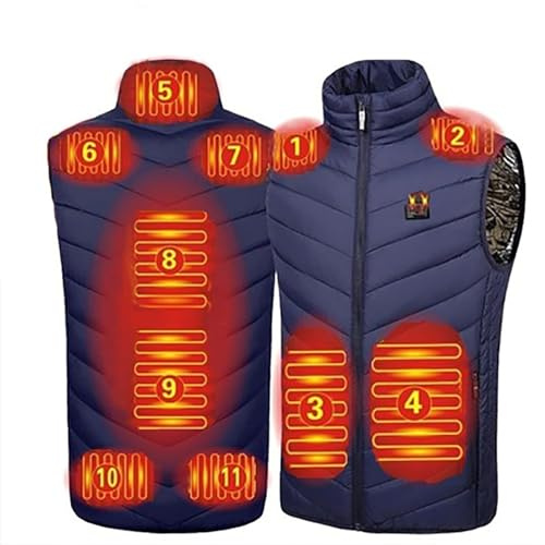 HSOSK Men Heated Gilet for Outdoor: 11 Zone Heated Jacket - Winter USB Heating Body Warmer for Hiking Skiing Camping Hunting Fishing Riding Golf (Battery Pack Not Include)