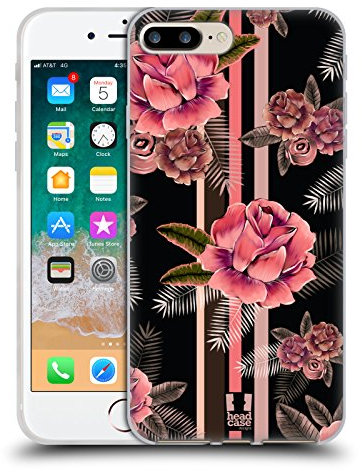 Head Case Designs Floral Negro Y Rosado Caso Funda de Gel Suave Compatible con Apple iPhone 7 Plus/iPhone 8 Plus