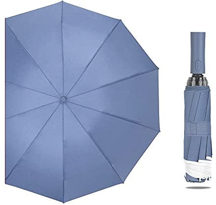 Neuleben Taschenschirm mit Reflektierend Auf Zu Automatik Regenschirm Stabil 10 Rippen Sturmfest Wasserabweisend Kompakt (Blue Haze)