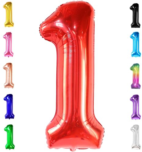 KatchOn Riesiger Luftballon | 1. Geburtstag - 100 CM Folienballon | Partyzubehör mit Beeren | Roter 1 Luftballon für den ersten Geburtstag