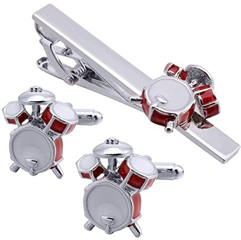 Jonwo Ensemble de boutons de manchette et pince à cravate pour homme - Argenté - Pour fans de musique, taille unique, Laiton, Sans pierre précieuse