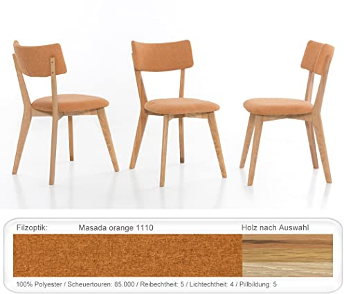 expendio Stabiler Holzstuhl Norina 32 Polsterstuhl Esszimmerstuhl Küchenstuhl Massivholzstuhl Verschiedene Varianten, Holzart:Eiche Natur geölt, Bezugstoff:Masada orange