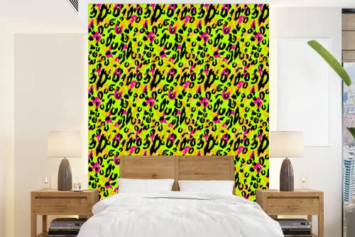 Selbstklebend Tapete Wandpapier Wandaufkleber Fototapete Tapeten Wanddeko 195x260 cm Pantherdruck - Neon - Gelb - Rosa