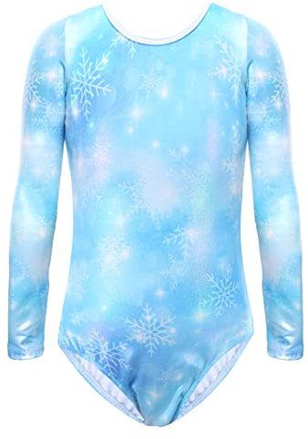 Bezioner Kinder Turnanzug Mädchen Gymnastikanzug Trikot Lange Ärmel Ballett Tanzbekleidung Blau 150 für 12-14 Jahre,150-160 cm
