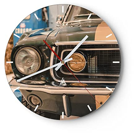Modern Wanduhr Abdeckung Ford Mustang 40x40cm Rund Groß Wand Uhr Glas Analog Zimmeruhren Küche Büro Wohnzimmer Glasuhr Wall Clock Dekoration Design Wanddekoration Küchenuhr C3AR40x40-4480