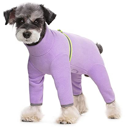 Dog Fleece Warm Clothes, Puppy Winter Long-Sleeved Four-Legged Clothes, Puppy Onesie With D Ring,Cold Weather Coats For Small To Medium Dogs_2XL(Purple)