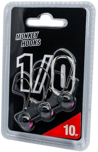Monkey Lures Hook - 3 Jigköpfe, Größe/Gewicht/Farbe:Gr. 1/0 / 10g / Schwarz