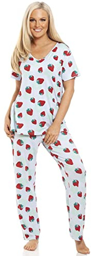 Camille Womens Stunning Floral Print Short Sleeved Pyjama Set - Ladies Lightweight Full Length Pyjama - Comfortable & Breathable Summer Nightwear