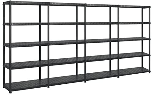 homiuse Lagerregal 91,5x45,7x185 cm 4 Stück mit 5 Regalböden Schwerlastregal Kellerregal Garagenregal Metallregal Kleines Regal Wand Abstellraum Regal 70 kg je Regalboden Kunststoff Schwarz