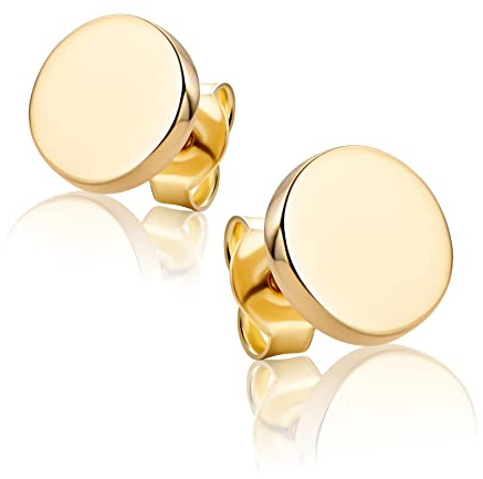 Ohrstecker Kleine runde platte Scheibe Ohrringe Aus 14 Karat 585 Gelbgold Durchmesser 8.35 mm
