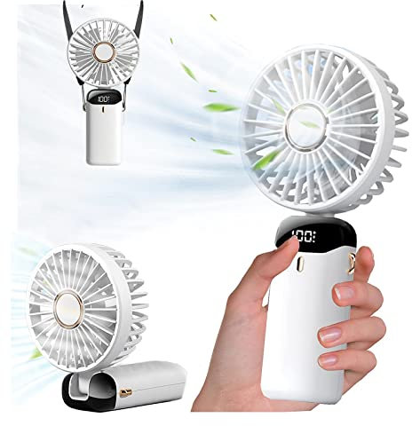 SAMSUNGLIFE Mini Handheld Fan Portable - Rechargeable Hand Held Usb Desk Fans Battery Powered 5000mAH with LED Display - Personal Folding Neck Fan For Room Outdoor Walking Traveling, 5 Speeds