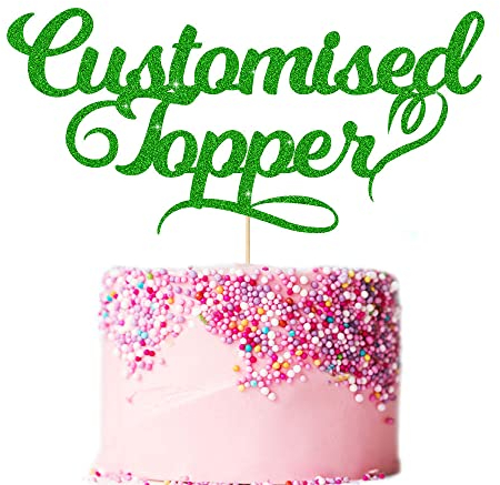 Personalised Cake Topper Birthday Cake Toppers 11 Colours Wedding Cake Topper with Any Text Age Double Sided Glitter Cake Decoration for Anniversary Graduation(Green)