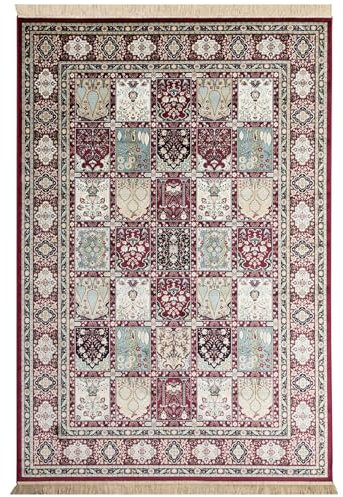 Steffensmeier Kurzflor Teppich Riad | Wohnzimmer | Orient | Pflegeleicht | Felder Rot, Größe: 95x140 cm
