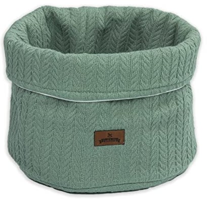 Puckdaddy Aufbewahrungskorb Ilvy | Organizer in Jadegrün | Zopfstrickmuster | Baby Geschenk-Set zur Geburt | 1 Aufbewahrungskorb 22x22 cm | 100% Baumwolle | OEKO-TEX geprüft