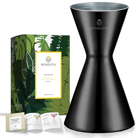 Homestia Jigger per cocktail: 28,3 g, 56,7 g, in acciaio inox, con misure interne, misurino per liquori, per baristi (1 pezzo, nero)