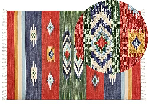 Beliani Kelim-Teppich Baumwolle bunt 200x300 cm handgewebt geometrisches Muster Kamaris