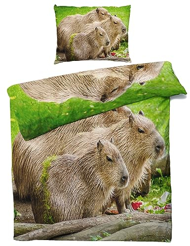MOBEITI Capybara Bettwäsche 140x200, 3D Tiere Wendebettwäsche, Weiche Kuschelige Mikrofaser Bettbezug Set 2teilig, 1 Kissenbezug 70x90, mit Reißverschluss