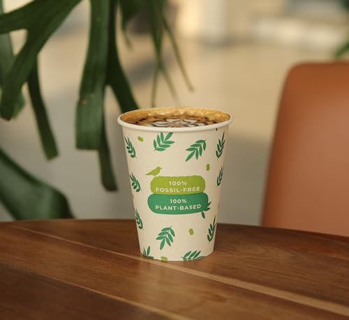 PG EcoAmour Zuckerrohr Pappbecher 240ml 8oz – 100 Stück – Kompostierbare Bio Kaffeebecher To Go – Umweltfreundlich & Biologisch Abbaubar – Einwegbecher aus Pflanzenfasern