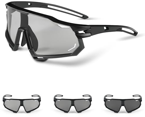 Powerruif Gafas Ciclismo Fotocromaticas, Gafas De Ciclismo, Gafas Running Hombre Mujer, Uv400 100% Protección Uv Protección, Gafas de Sol Deportivas, para Andar en Bicicleta, Correr, Escalar, Camping