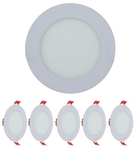 TEKLED LED Round Recessed Ceiling Light | Flat Panel Ultra Slim 120mm Downlight | 6W 400LM | for Home Kitchen Office Shop Industrial Use | 4000K Cool White | 5-Pack [Energy Class G]