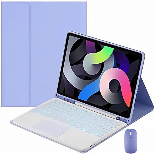 Custodia con Tastiera per Samsung Galaxy Tab S9FE/S9/S8/S7/A7/A8/A9 con Supporto per S Pen, 7 Colori Retroilluminati Slim Stand Cover Tastiera Wireless Staccabile,Viola,S8 Plus 12.4