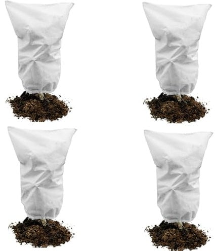 4 PCS Winter Plant Frost Protection Covers Plant Frost Protection Bags Plant Freeze Protection Covers Plant Fleece Frost Protection with Zip and Drawstring Frost Protection for Outdoor Plants(White)