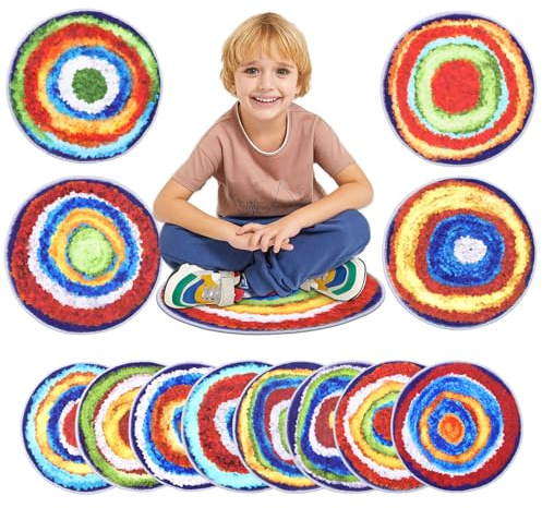 HiiARug Carpet Circles Kids Rug 16Inch Rainbow Crazy Carpet Circle Seats Preschool Classroom Accessories 12pcs Round Flexible Seats Group Activity Spots Marker for Classroom Kindergarden Playroom