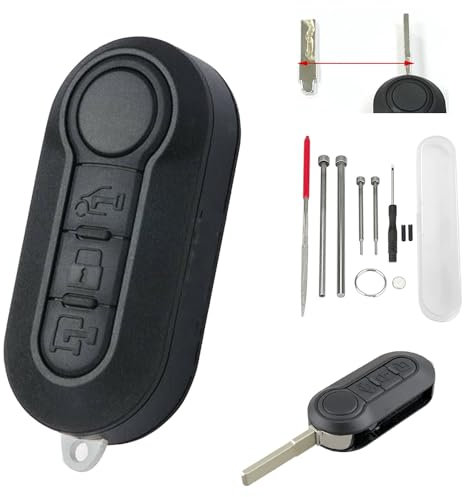 3 Buttons Flip Fiat 500L Car Key Fob Case with Pin Removal Tools For Fiat 500 Panda VAN Punto Ducato Relay Peugeot Boxer Ford KA Vauxhall Combo (Black Buttons)
