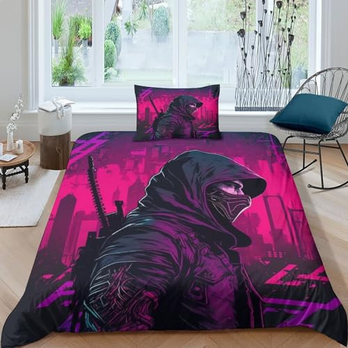 PPSOAP Assassin 3D Print Bettwäsche Cool Style Figure Bettbezug Kissenbezug Mit Reißverschluss Schließung 2 teilig Weiche Angenehme Mikrofaser for Teens Children Boys Girls Single(135x200cm)