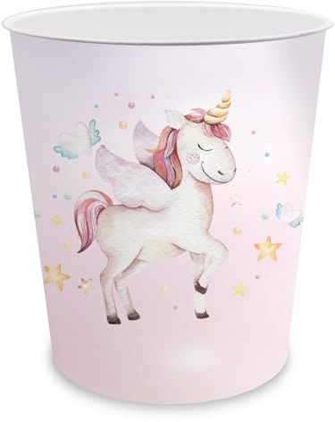 itenga Papelera para niños con diseño, redonda, aprox. 11 litros, cubo de basura para habitación infantil, plástico estable (diseño de unicornio)