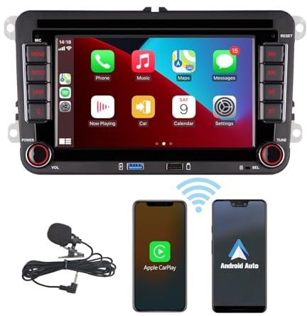 High Power Autoradio mit Wireless Carplay Android Car für VW Golf 5 6 Polo T5 Skoda Passat Jetta Caddy, 7 Zoll IPS VW Radio mit Bluetooth/FM/AM/USB/DSP/EQ Lenkradsteuerung