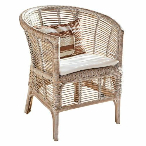 Loberon Stuhl Saulnes, beige/weiß | Sommer, Outdoor, Gartenausstattung, Rattan mit White-Washed-Finish, Inklusive komfortablem Sitzkissen