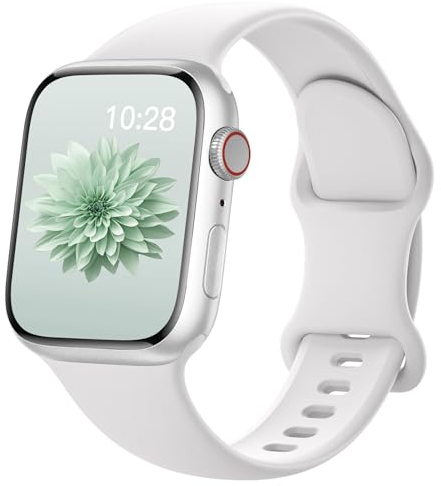AMSKY Silikon Band Kompatibel mit Apple Watch Armband 40mm 46mm 44mm 45mm 41mm 42mm 38mm 49mm Damen Herren, Sport Gummi Kompatibel mit iWatch Armband Series 10 9 8 7 6 5 4 3 2 1 Se Ultra, Weiß