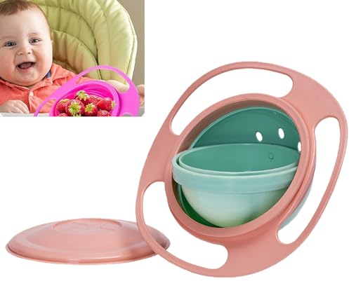 KOAHDE Baby Gyro Bowl,Anti Verschütten Schüssel,Anti Verschütten Fütterung Schüssel,Gyro-Schüssel mit Deckel,Universal-Gyro-Schüssel,Gyro Bowl Anti Spill Bowl,Auslaufsichere Schüssel Gyroscopic,Rosa