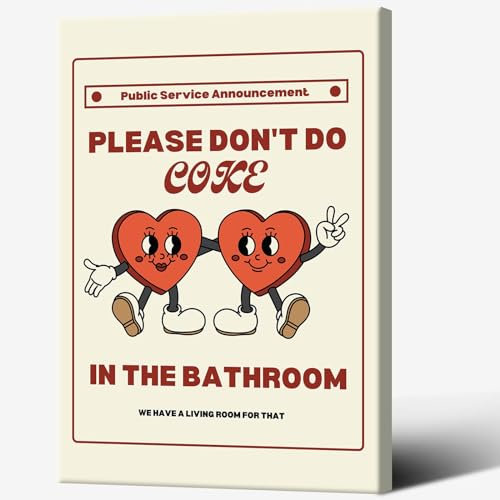 Poster Please Dont Do Coke In The Bath, Retro, lustig, beige, Badezimmer-Wandkunst, gerahmt, Vintage-Stil, niedliche Herzen, Leinwanddrucke für Toilette, Badezimmer, WC, Wanddekoration