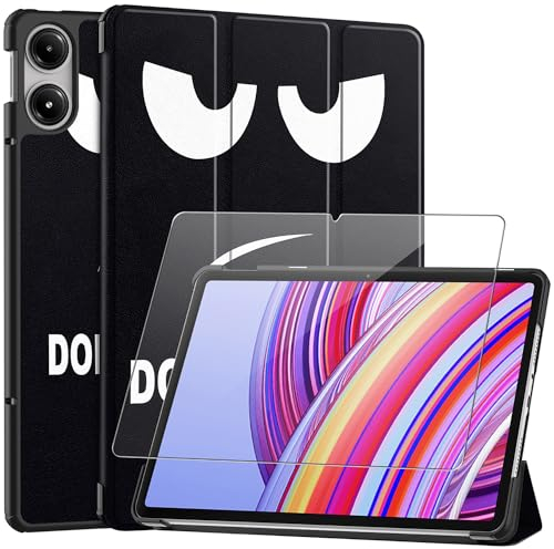 Funda para Xiaomi Redmi Pad Pro 12.1'', Negro Oscuro PU Cuero Billetera Flip Protectora Carcasa con 1 Piezas Cristal Templado Protector de Pantalla para Xiaomi Redmi Pad Pro 12.1''